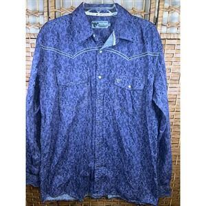 Cowboy Hardware Paisley Embroidery Snap Western Shirt Men L Purple Long Sleeve